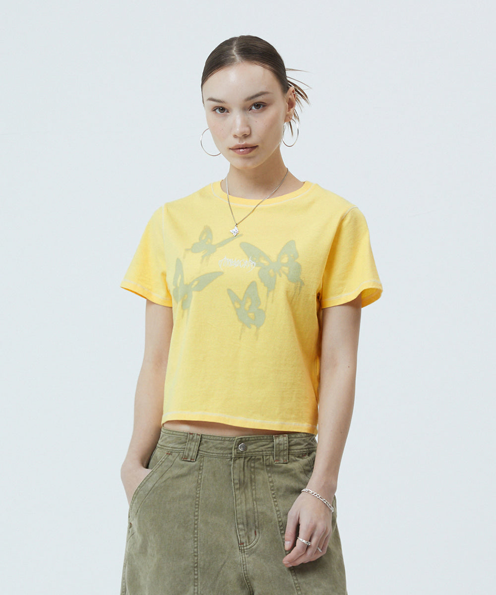MAHAGRID PIGMENT BUTFLY GOTH CROP TEE[YELLOW]