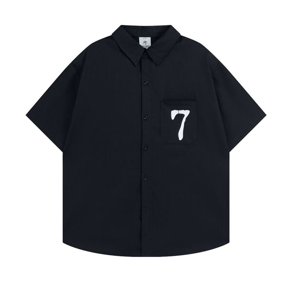 Gababa Unisex Number 7 Lettering Oversized Collar Short Sleeve Shirt G77171 (Plus Size M~2XL)