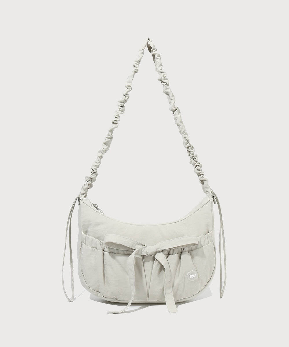 Covernat 26SS Women's Clover Heart Shring Medium Nylon Hobo Bag Beige
