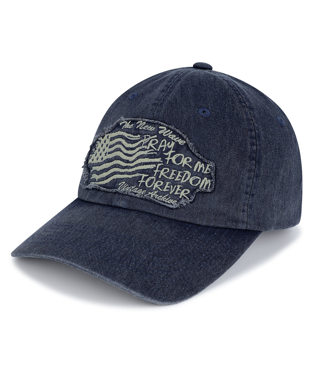 MAHAGRID RAW CUT FLAG CAP [NAVY]