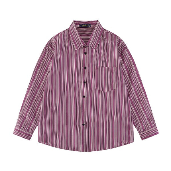 Gababa Vibrant Stripe Oversized Collar Long-Sleeve Shirt G74893 (Plus Size M~2XL)