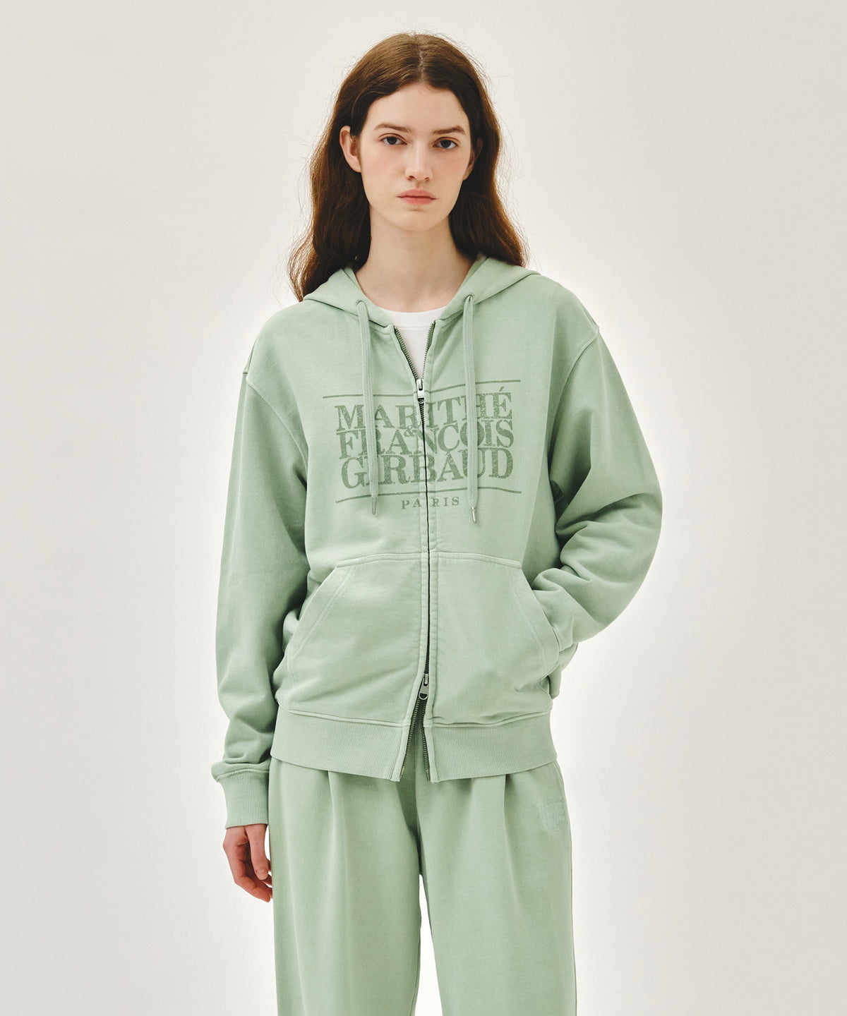 MARITHE CLASSIC LOGO DYEING HOODIE ZIPUP mint