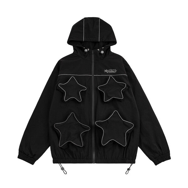 Gababa Unisex Oversized Hood Jacket with 3D Star Detail G77749