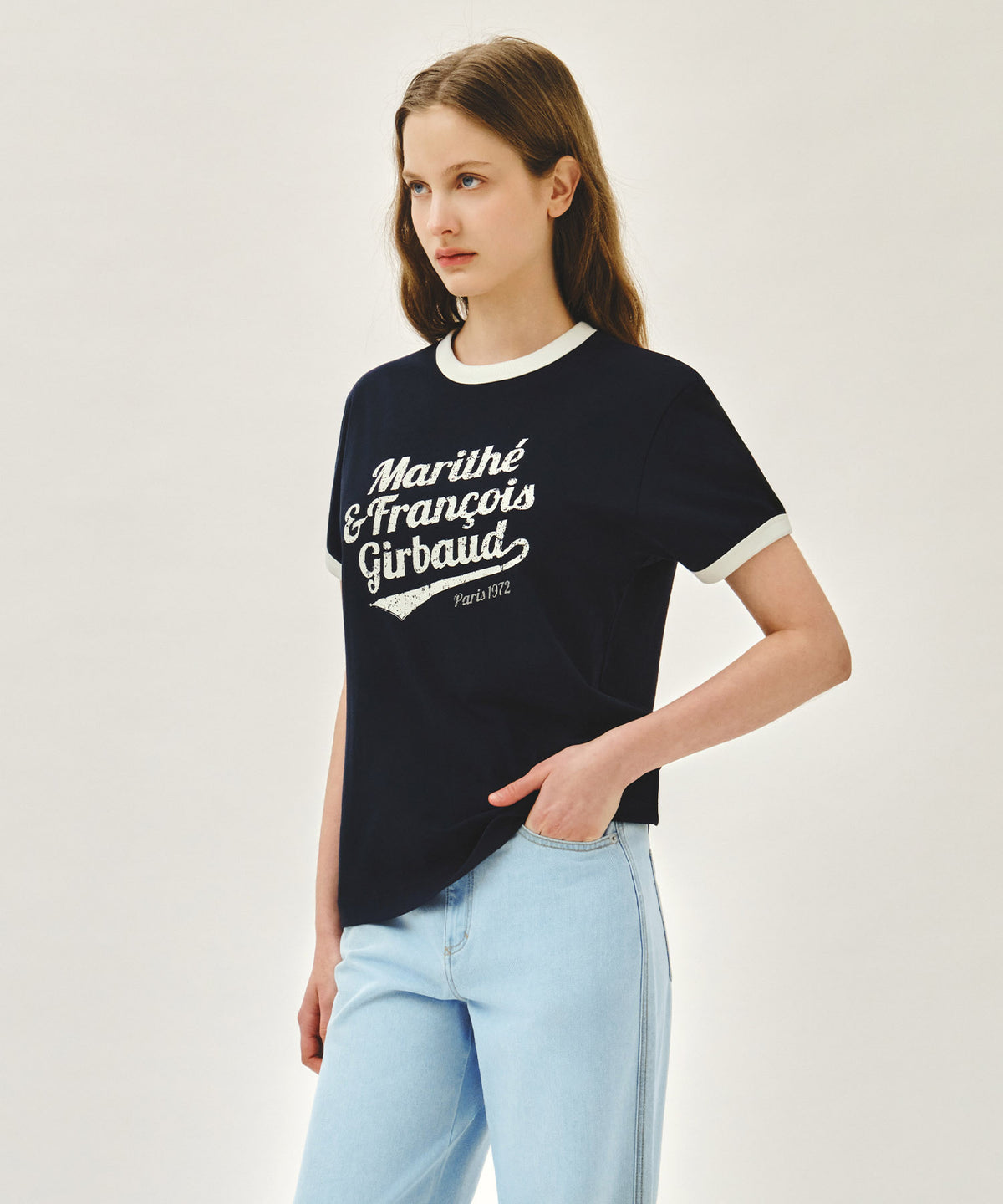 MARITHE VINTAGE LOGO RINGER TEE navy