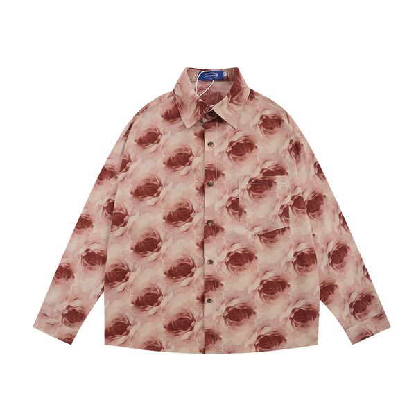 Gababa Unisex Chiffon Flower Pattern Overfit Collar Long Sleeve Shirt G77591 (Plus Size M~XL)
