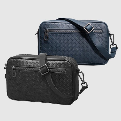 Bagstay [B301CR] Men's Premium Natural Leather Intrecciato Mini Crossbody Bag