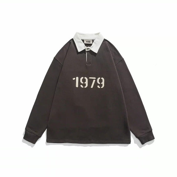 Gababa Unisex 1979 Overfit Collar Long Sleeve T-shirt G77629 (Plus Size M~XL)