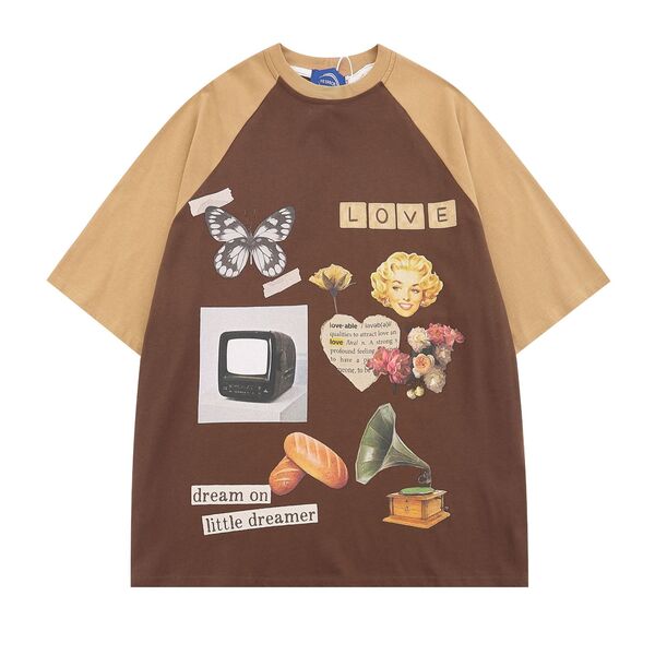 Gababa Unisex Retro Graphic Print Oversized ShortSleeve T-shirt G76826 (Plus Size M~XL)