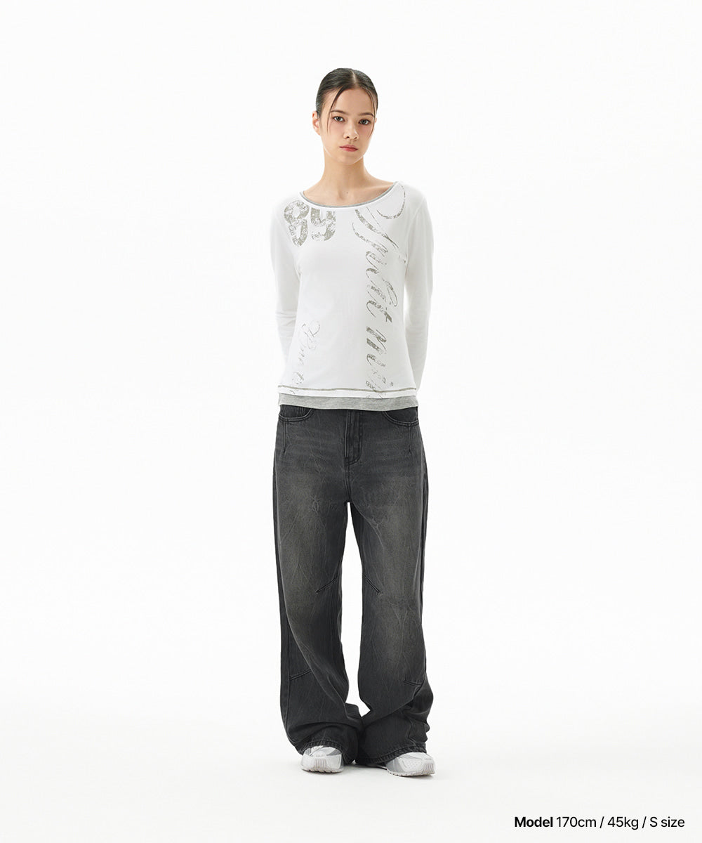 MAHAGRID WASHED DART DENIM PANTS [BLACK]