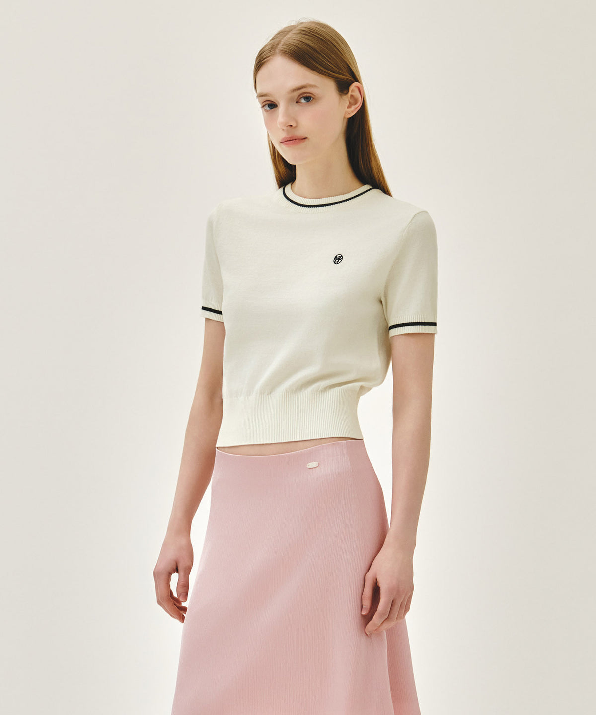 MARITHE W CIRCLE LOGO HALF KNIT PULLOVER ivory
