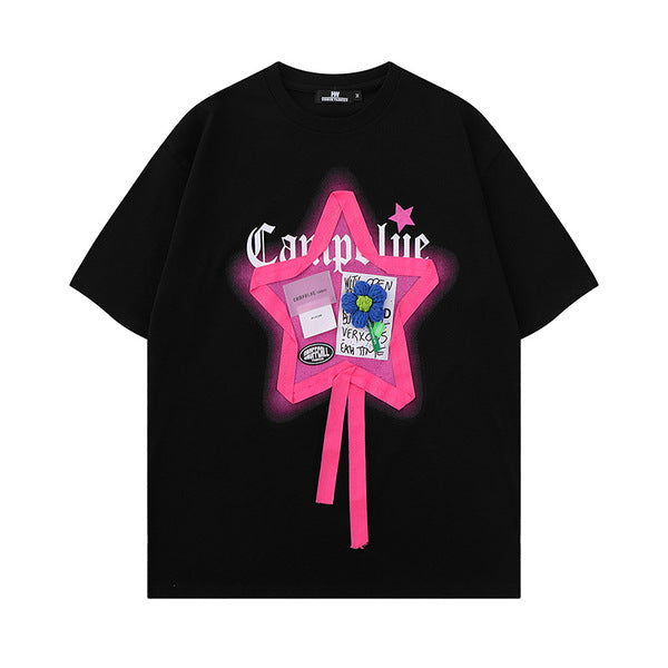 Gababa Unisex Neon Point Line Star Oversized ShortSleeve T-shirt G76985 (Plus Size S~XL)