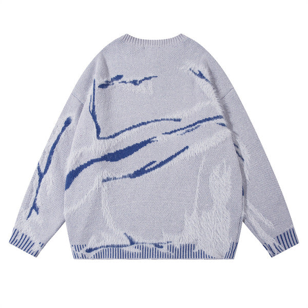 Gababa Unisex Blue Point Oversized Fit Round Neck Long Sleeve Knit G78174 (Plus Size S~2XL)