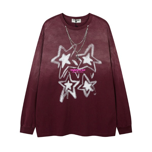 Gababa Oversized Long Sleeve T-shirt with Chain Necklace for Unisex G77756 (Plus Size M~2XL)