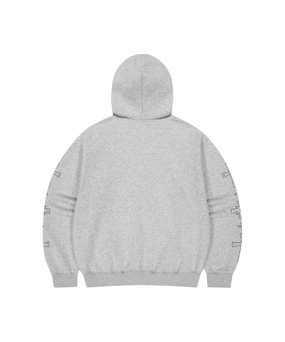 MAHAGRID CROSS STUD HOOD ZIP UP [GREY]