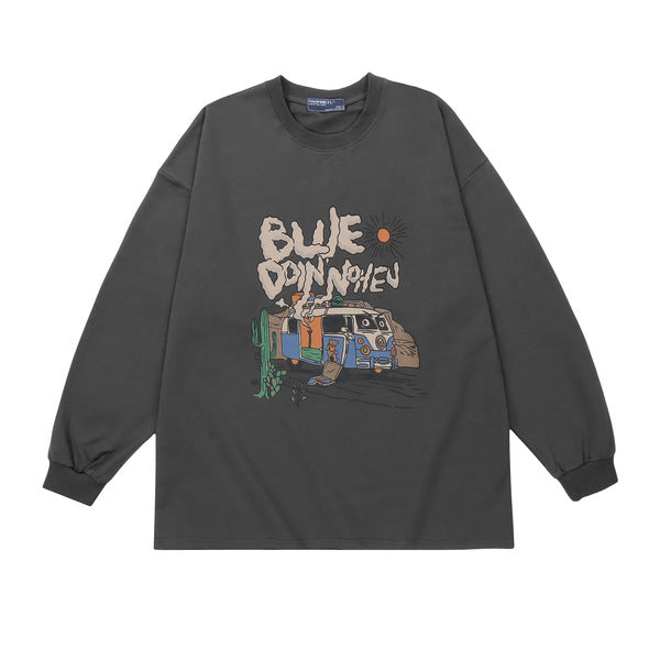 Gababa Unisex Cartoon Printing Oversized Long Sleeve T-shirt G77385 (Plus Size S~XL)