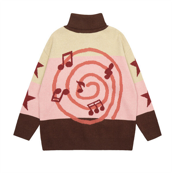 Gababa Unisex Musical Note Pattern Long Sleeve Turtleneck Knit G78181 (Plus Size M~XL)