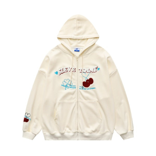 Gababa Unisex Neckclover and Cherry Oversized Hoodie Zip-up G77295