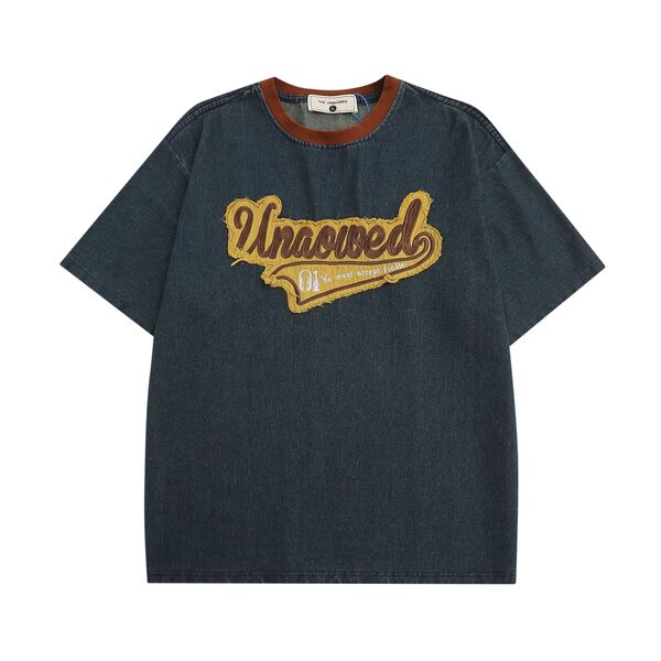 Gababa [High Demand] Unisex Brown Vintage Embroidery Style Oversfit Short-Sleeve T-shirt G77232 (Plus Size M~2XL)