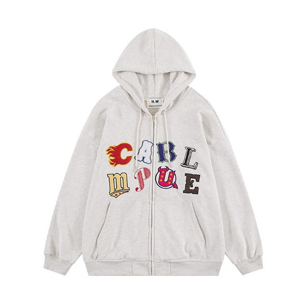 Gababa Unisex Various Alphabet Point Overfit Hoodie Zip-up G77249 (S~XL)