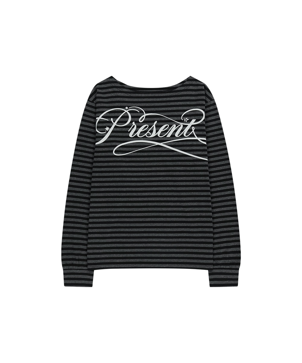 MAHAGRID STRIPE PRESENT ONE SHOULDER LS TEE [CHARCOAL]