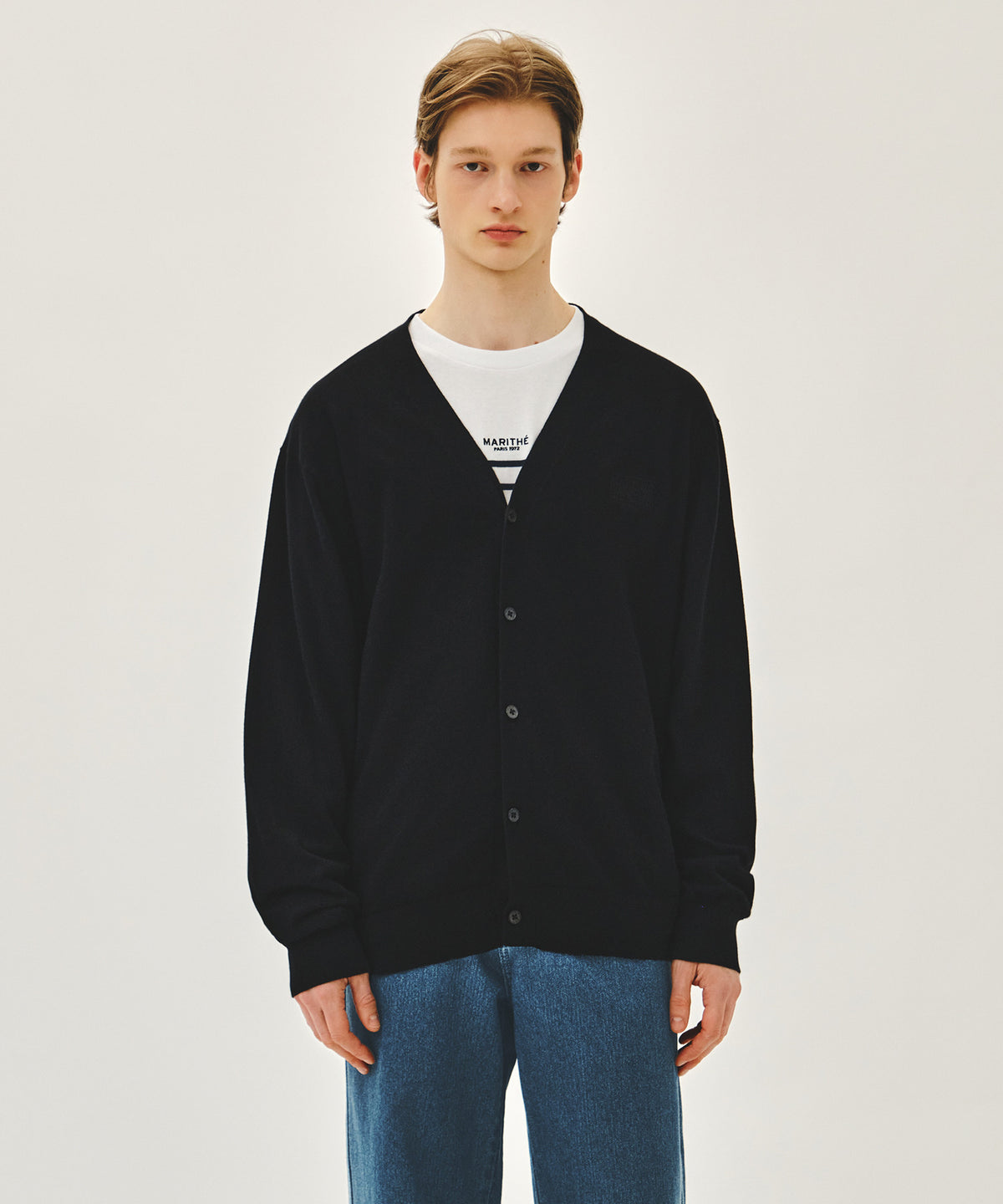 MARITHE SMALL CLASSIC LOGO V-NECK KNIT CARDIGAN black