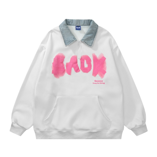 Gababa Unisex Basic Style Daily Oversized Denim Collar Long Sleeve T-shirt G77557 (Plus Size M~XL)