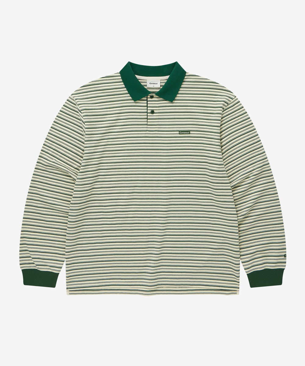 Covernat Multi-stripe Collar Long Sleeve Green