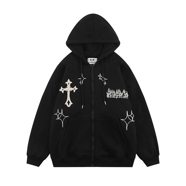 Gababa [Best Seller] Unisex Cross Print Hoodie Zip-up G77380