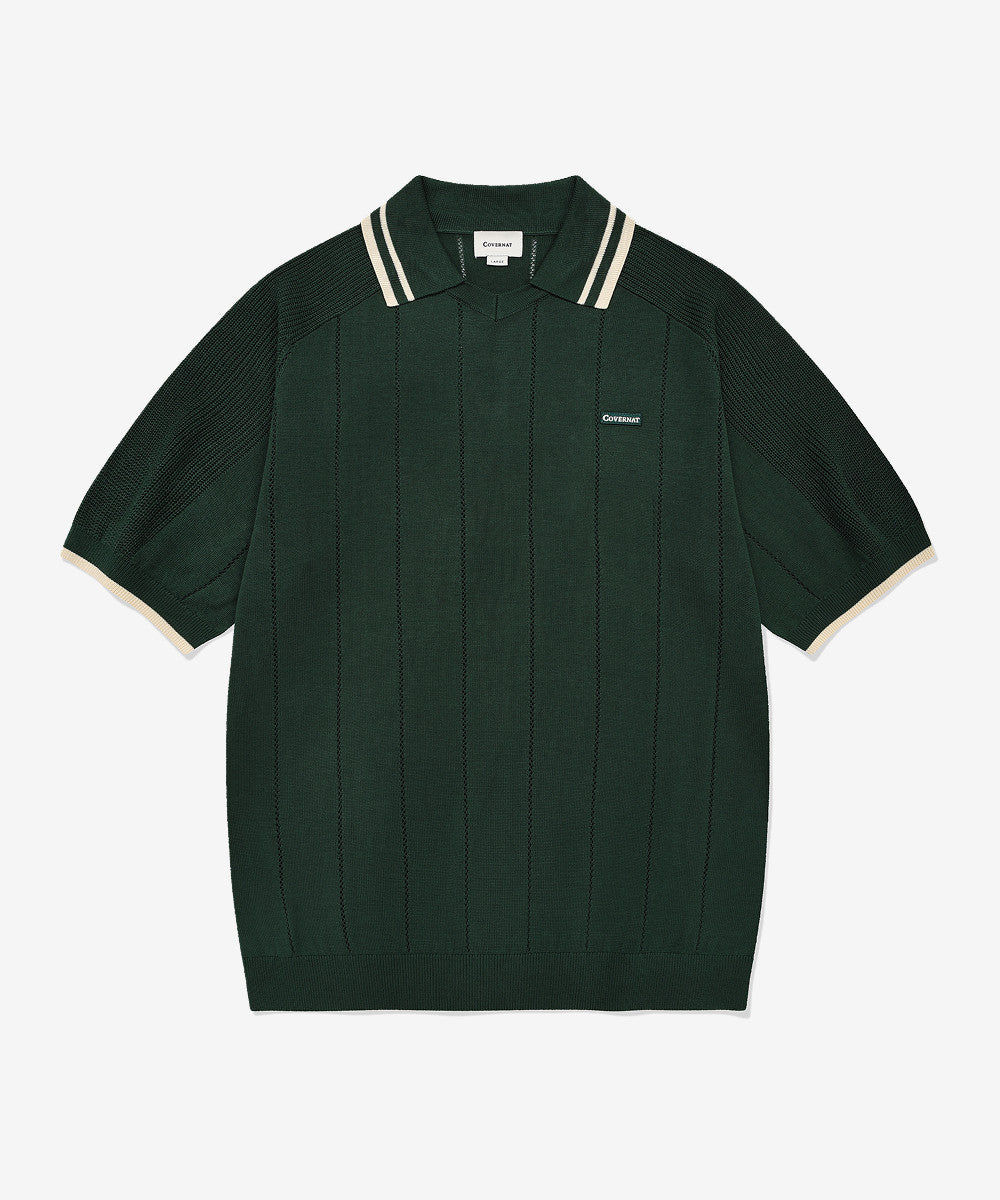 Covernat Skipper Collar Half Knit Green