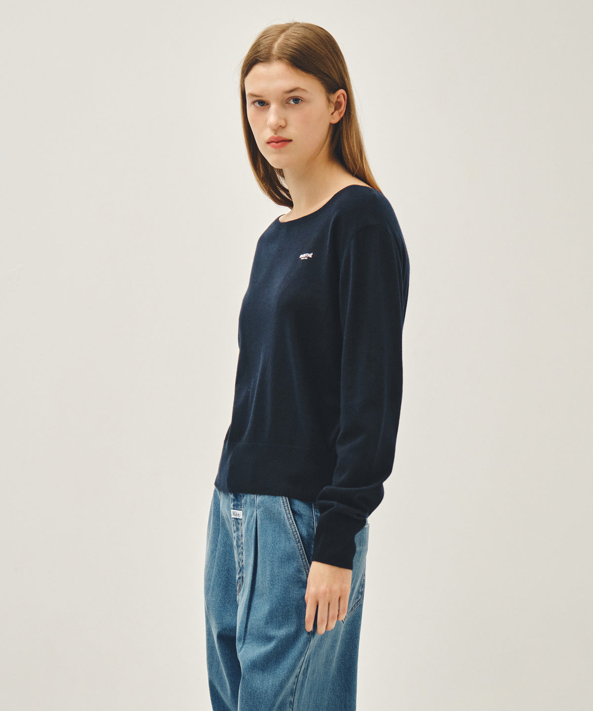 MARITHE W BOAT NECK KNIT PULLOVER navy