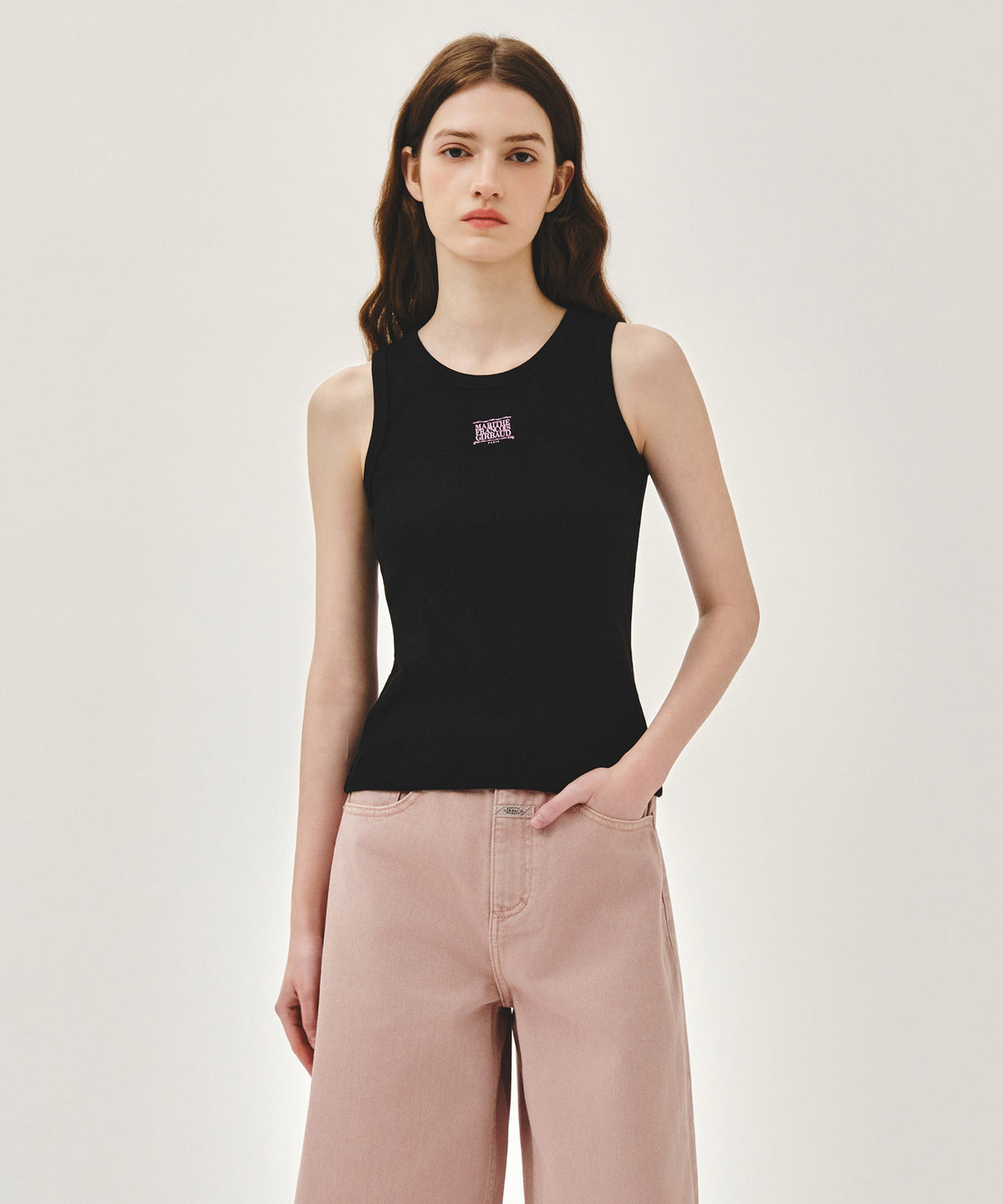MARITHE [7/21 Scheduled Shipping] W RIBBON CLASSIC LOGO SLEEVELESS black