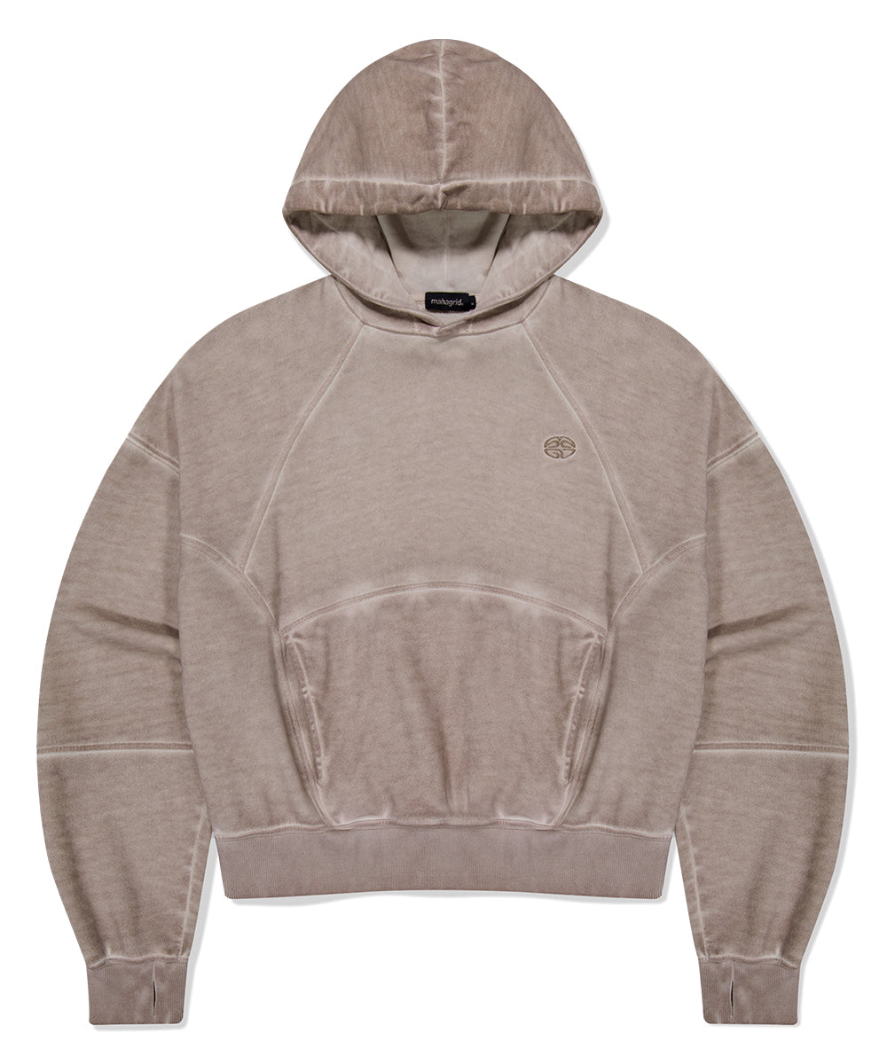 MAHAGRID DYED CURVED SEAM CROP HOODIE [BEIGE]