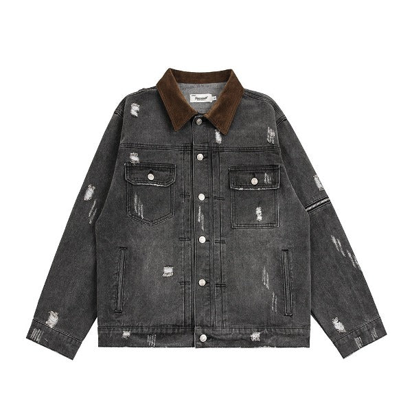 Gababa Unisex Daily Denim Jacket with Corduroy Collar Point G77857