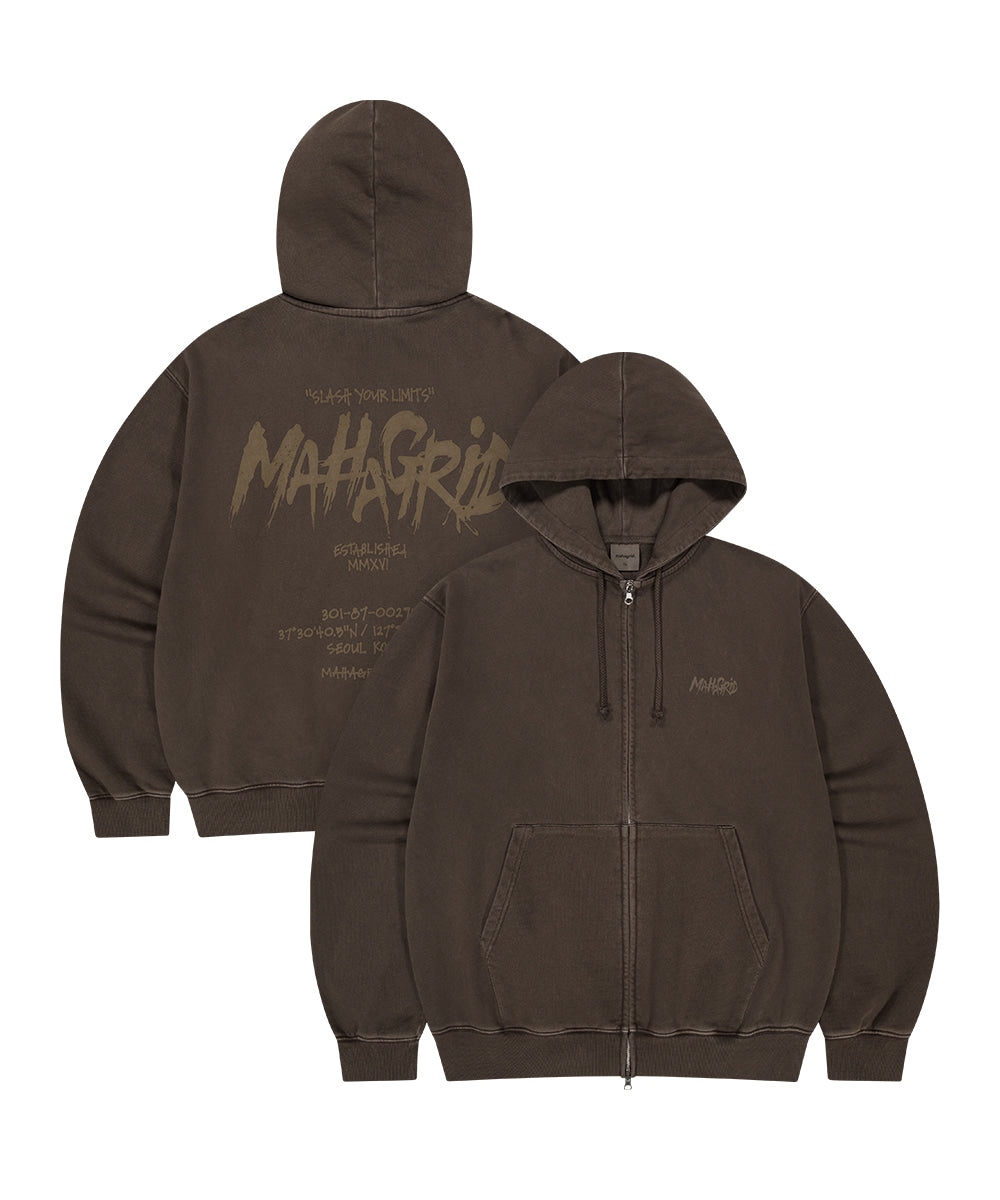 MAHAGRID SLASH LOGO PIGMENT ZIP UP HOODIE [BROWN]