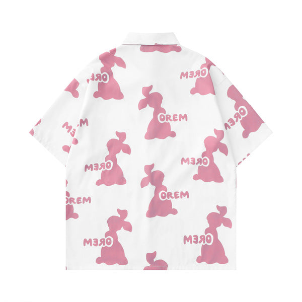Gababa Unisex Rabbit Print Oversized Fit Short-Sleeve Shirt G76998 (Plus Size S~XL)