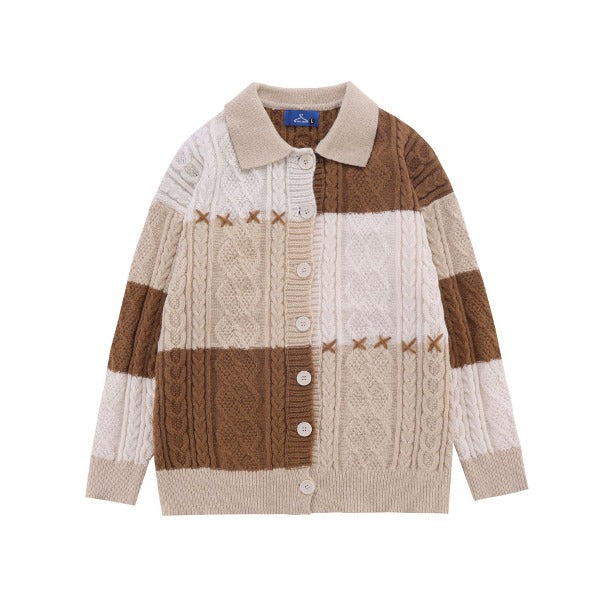 Gababa [High Demand] Unisex Twist Color Matching Long Sleeve Sweater G77238