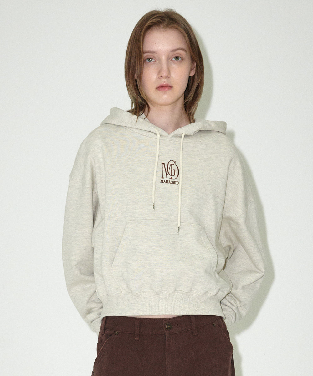 MAHAGRID MGD SERIF LOGO CROP HOODIE [OATMEAL]
