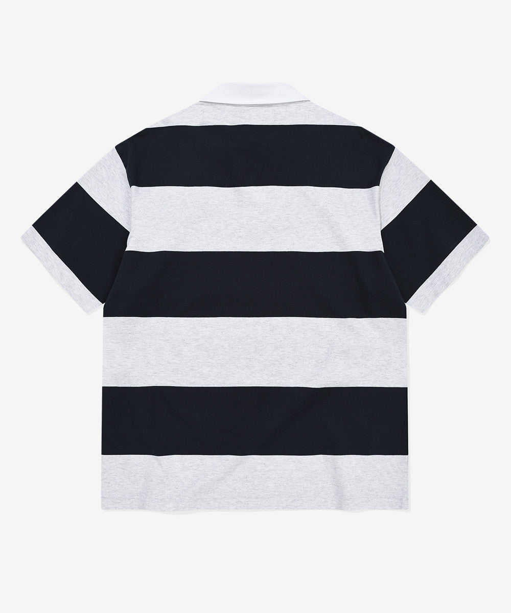 Covernat Stripe Rugby Polo T-Shirt Navy