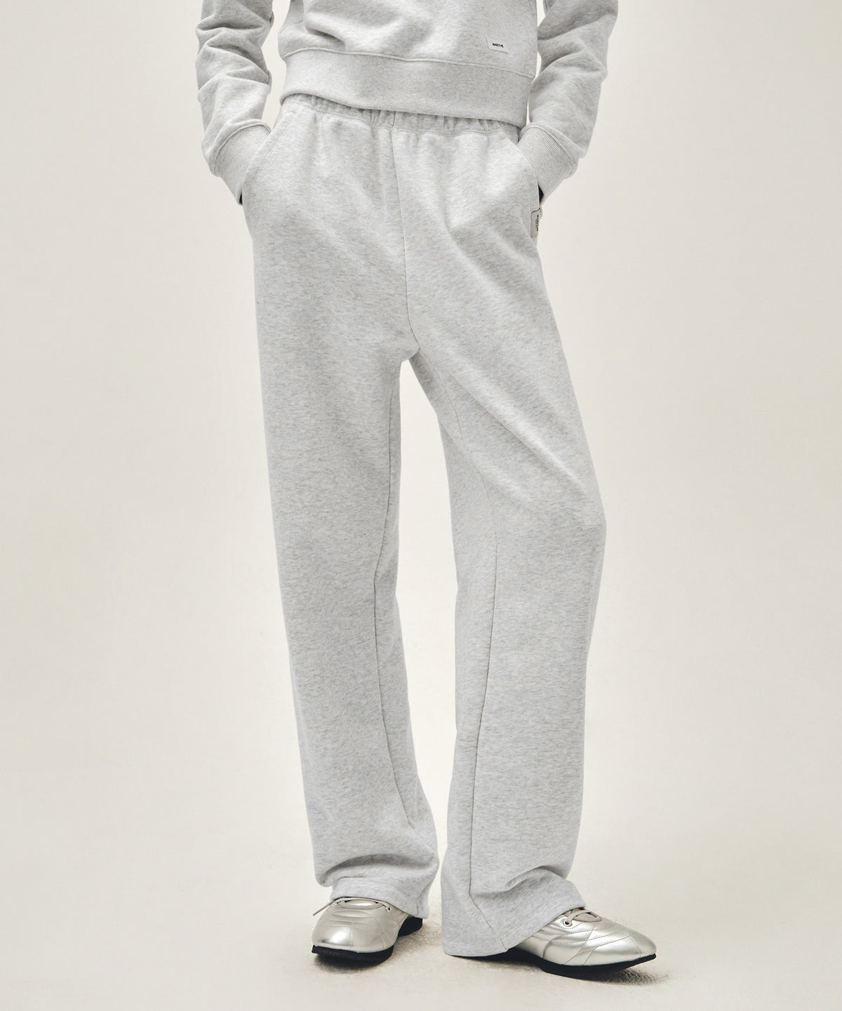 MARITHE W BASIC FOLD-OVER SWEAT PANTS light heather gray