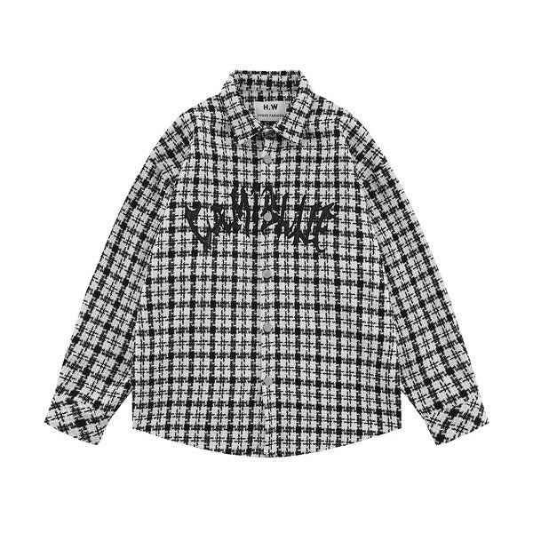 Gababa Unisex Plaid Check Overfitfit Long Sleeve Collar Shirt G77439 (Plus Size S~XL)