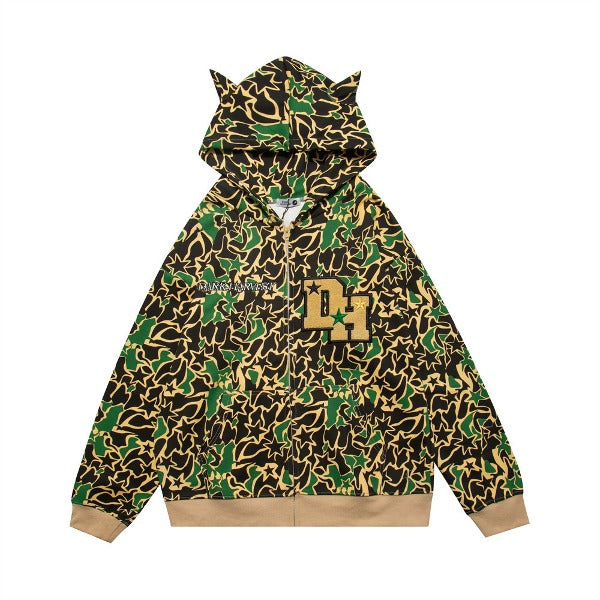 Gababa Unisex Trend Camouflage Devil Design Hoodie Zip-up G78120