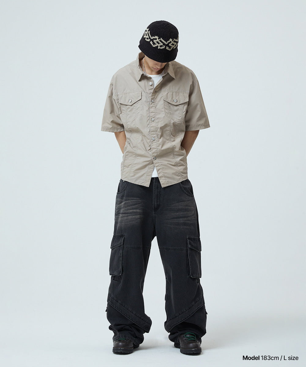 MAHAGRID NYLON TRUCER HALF SHIRT [BEIGE]