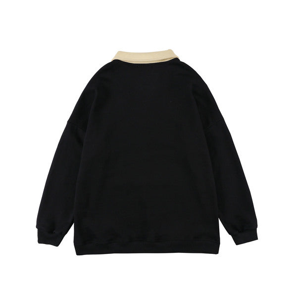 Gababa Unisex Red and White Speckled Lettering Overfit Half-Zip Collar Long Sleeve T-shirt G77337 (Plus Size S~XL)