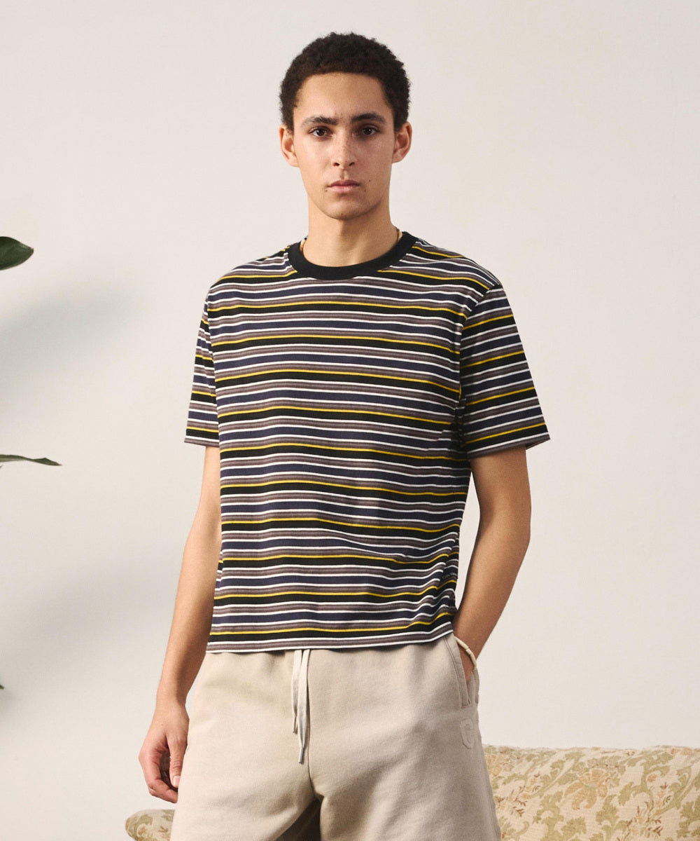 Covernat Multi Stripe Crop T-Shirt Charcoal