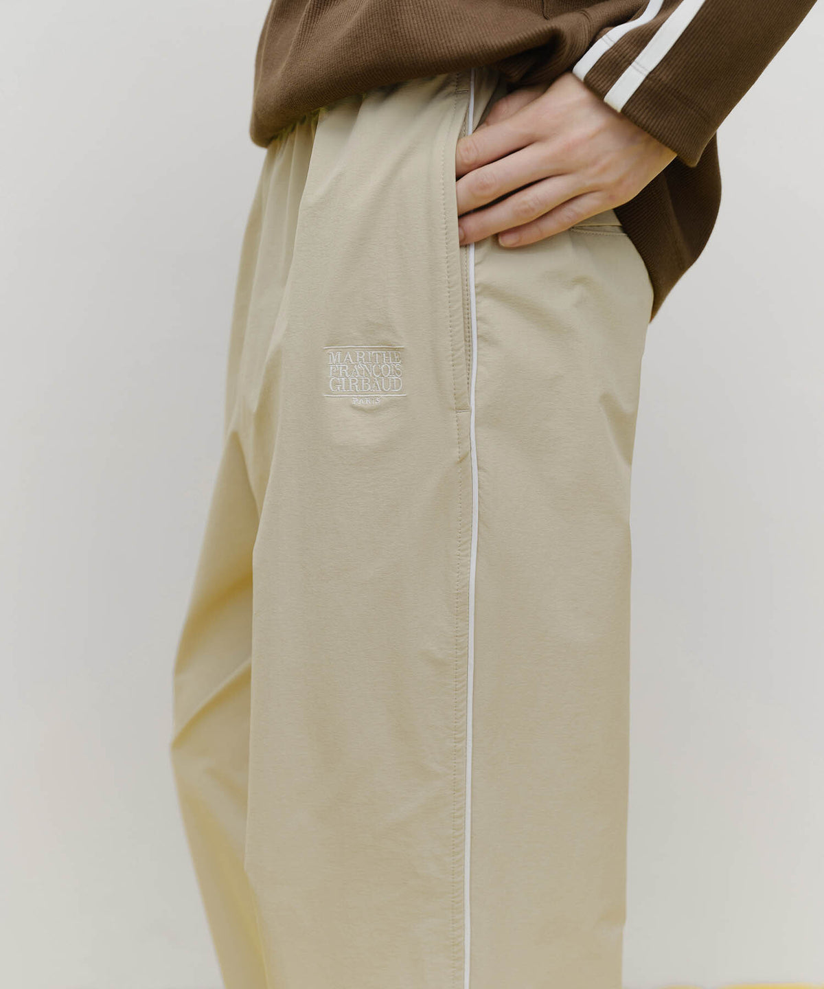 MARITHE SPORT NYLON TRACK PANTS beige
