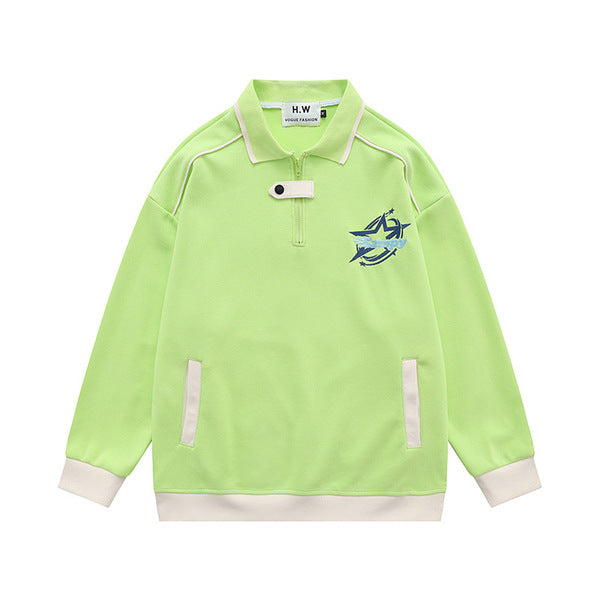 Gababa Half-zip Overfit Collar Long Sleeve Tee with Buttoned Detail G74951 (Plus Size S~XL)