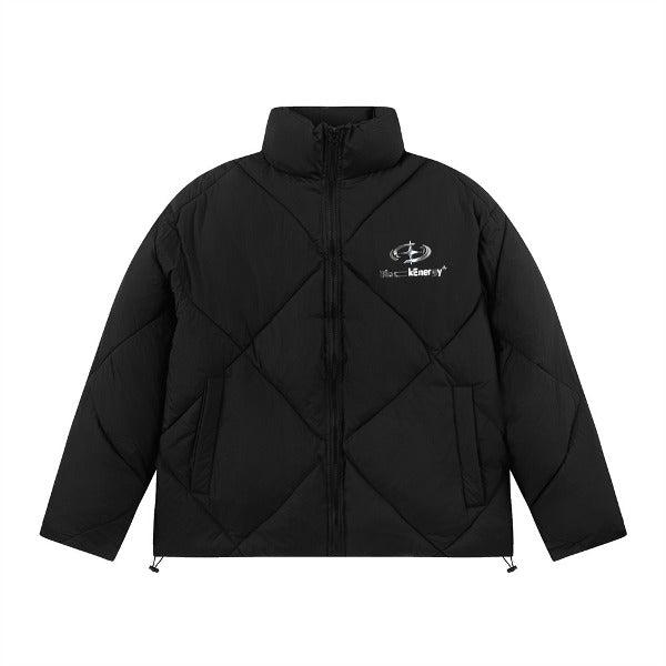 Gababa Unisex Simple Logo and Grid Pattern Point Puffer Jacket G78078 (Plus Size M ~ 2XL)