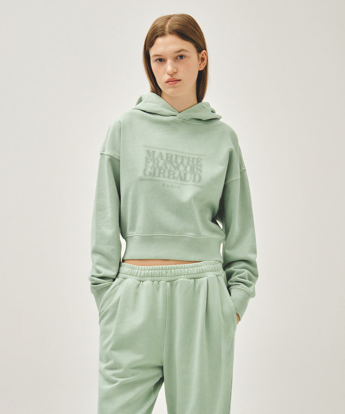 MARITHE W SHADOW CLASSIC LOGO DYEING CROP HOODIE mint