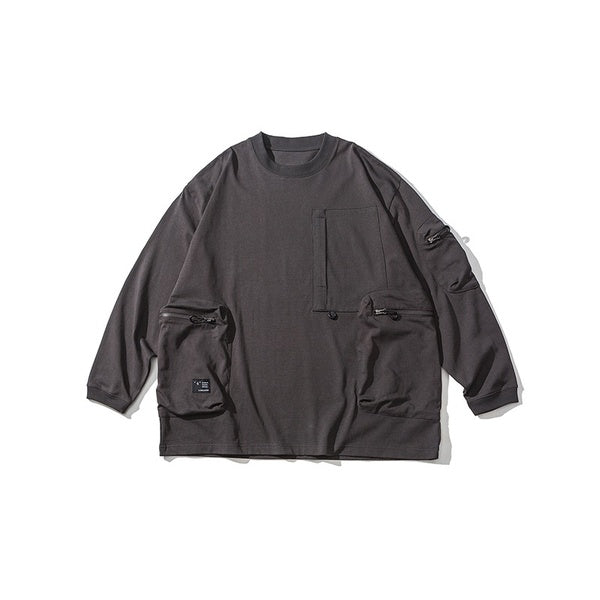 Gababa Unisex Oversized Long-Sleeve T-shirt with Zipper Pocket G77642 (Plus Size M~XL)