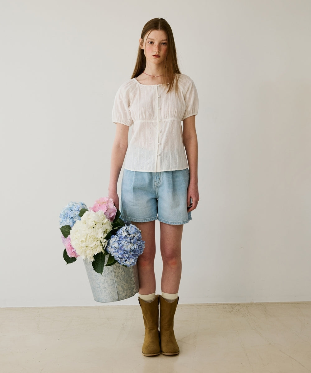 Covernat [Worn by Yunji Choi] Women's Pintuck Denim Shorts Light Blue